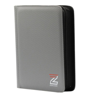 Zion Cases Carbon Texture Toploader Binder Grey 4 Pocket Trading Card Album