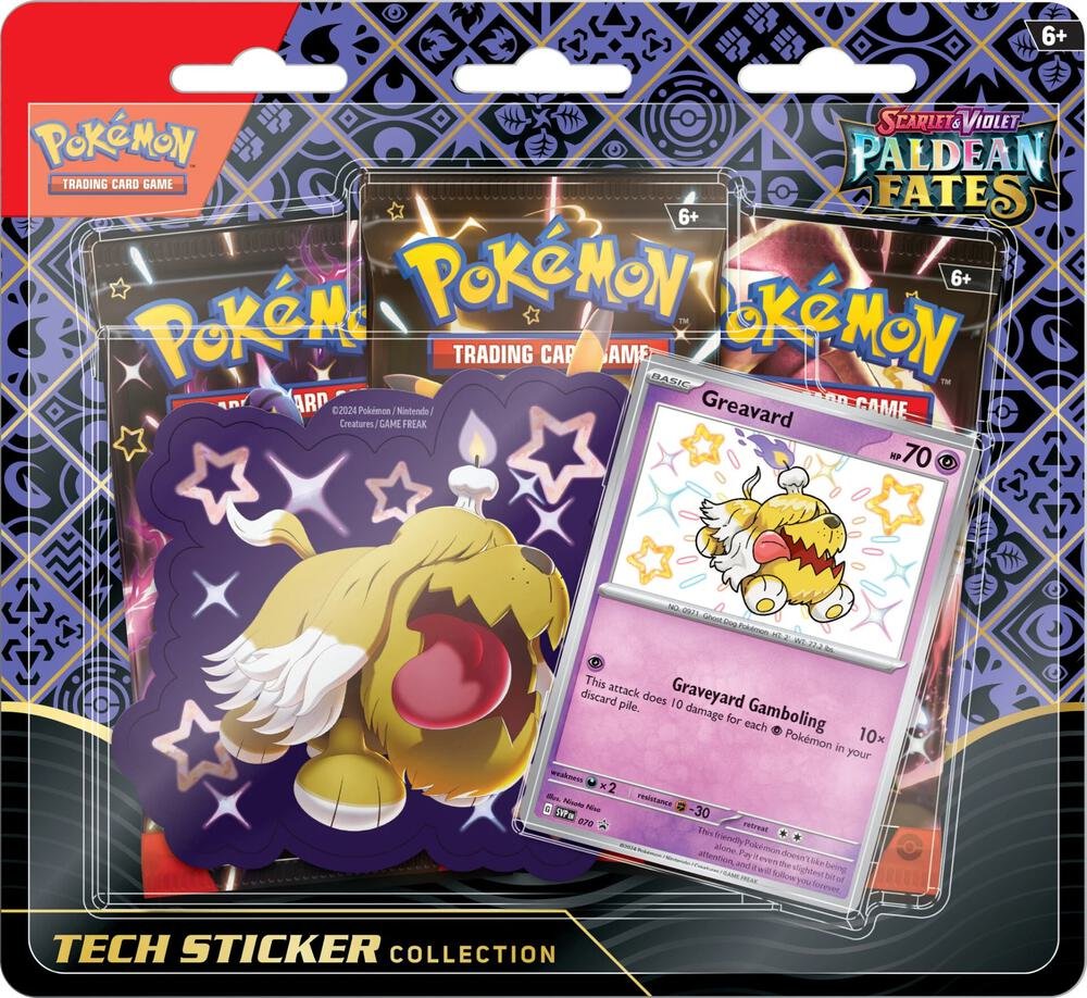 Pokémon TCG Scarlet & Violet Paldean Fates 3 Pack Tech Sticker Collection – Greavard Promo Card